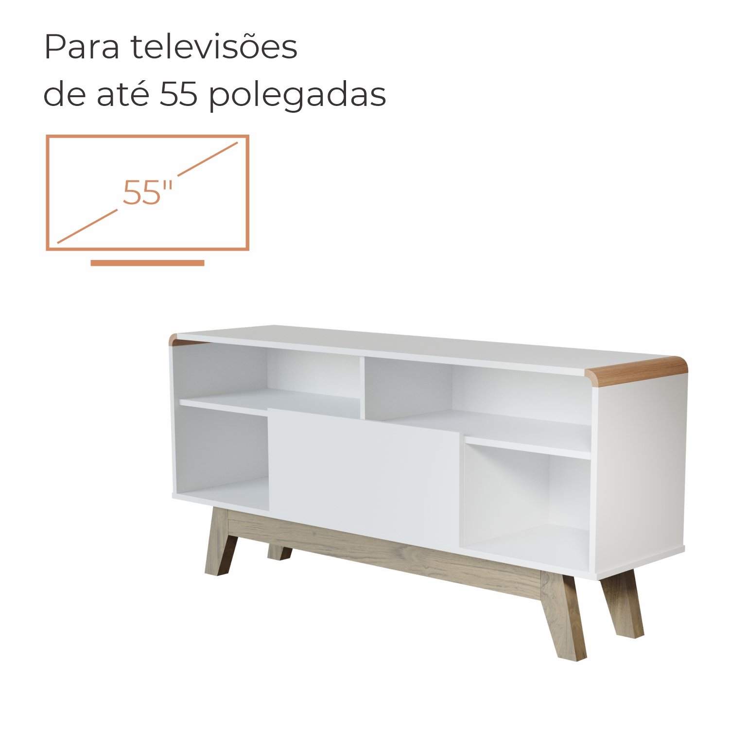 Rack para Tv até 55 Polegadas Norde com 1 Porta e Pés de Madeira Babus - 3