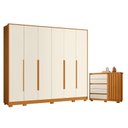Ver imagem 1 de Guarda Roupa Casal Mercure 6 Portas e Cômoda Sapateira Duetto 01 Porta e 05 Gavetas Cinamomo Off