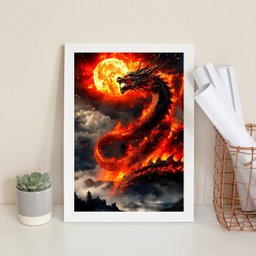 Quadro Decorativo Dragão com Fogo 33x24cm:madeira Preta - 2