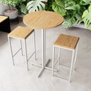 Ver imagem 1 de Conjunto Mesa Alta Bar Bistrô Redonda 2 Bancos Pinus Industrial White Don Castro Decor Industrial Pr