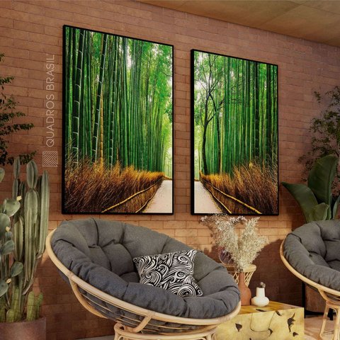 Quadro Floresta de Bambu Oriental Duo Decorativo em Canvas
