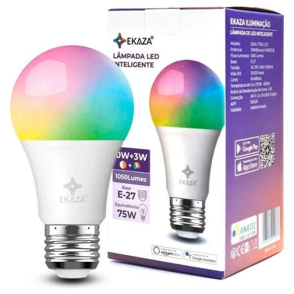Eksg-T710C Lâmpada LED Colorida Decorativa, E-27, 10W+ 3W, Material Plastico e Metal, Marca Ekaza