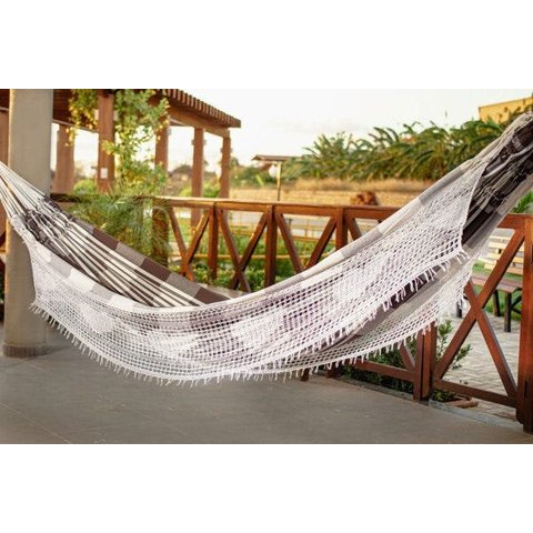 Rede de Dormir  Jaguaruana Casal Xadrez Off White com Marrom