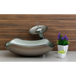 Cuba de Vidro Abaulada 45cm Apoio Sobrepor Banheiro Lavabo Bege - 1