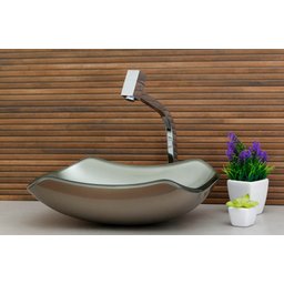 Cuba de Vidro Abaulada 45cm Apoio Sobrepor Banheiro Lavabo Bege - 3