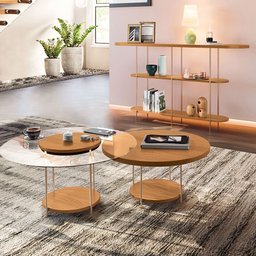 Conjunto Infinity Aparador e 2 Mesas Centro Sky Tampo Mdf/vidro Cinamomo G26 - Hb Móveis - 1