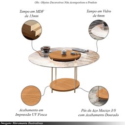 Conjunto Infinity Aparador e 2 Mesas Centro Sky Tampo Mdf/vidro Cinamomo G26 - Hb Móveis - 4