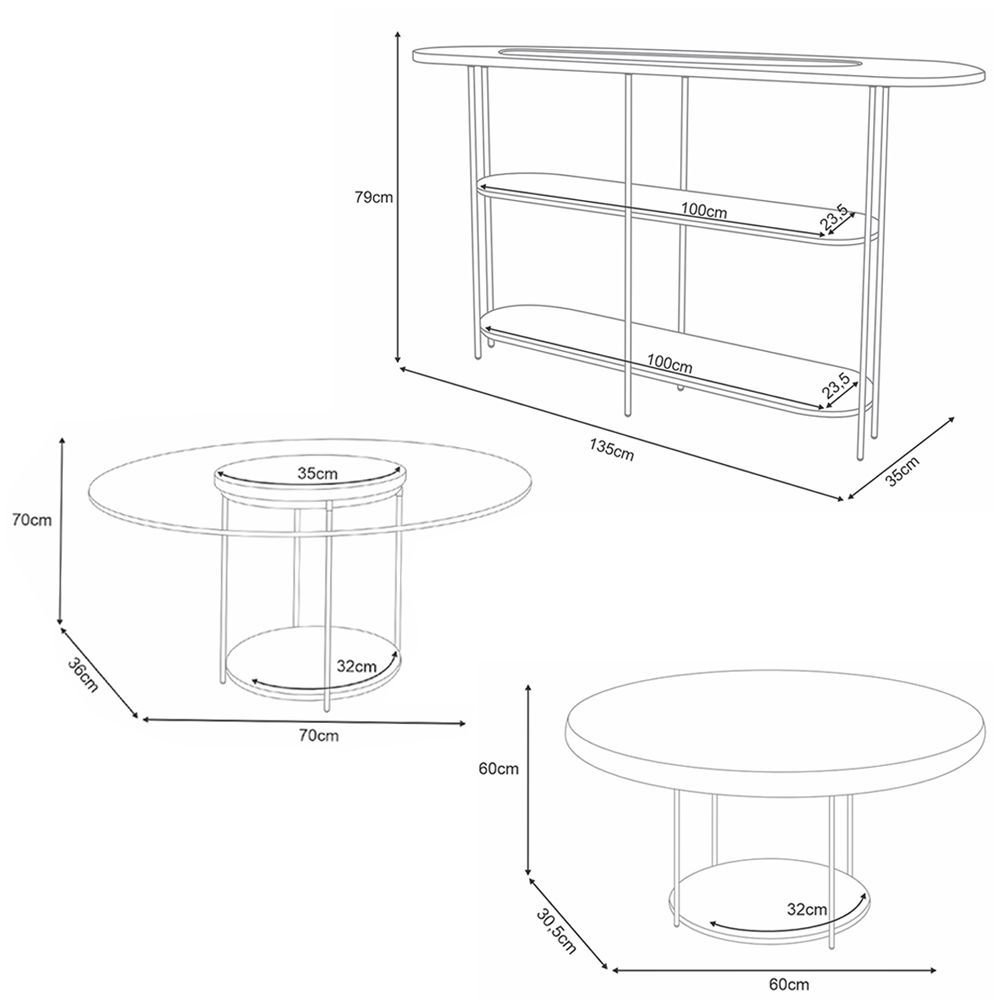 Conjunto Infinity Aparador e 2 Mesas Centro Sky Tampo Mdf/vidro Cinamomo G26 - Hb Móveis - 6