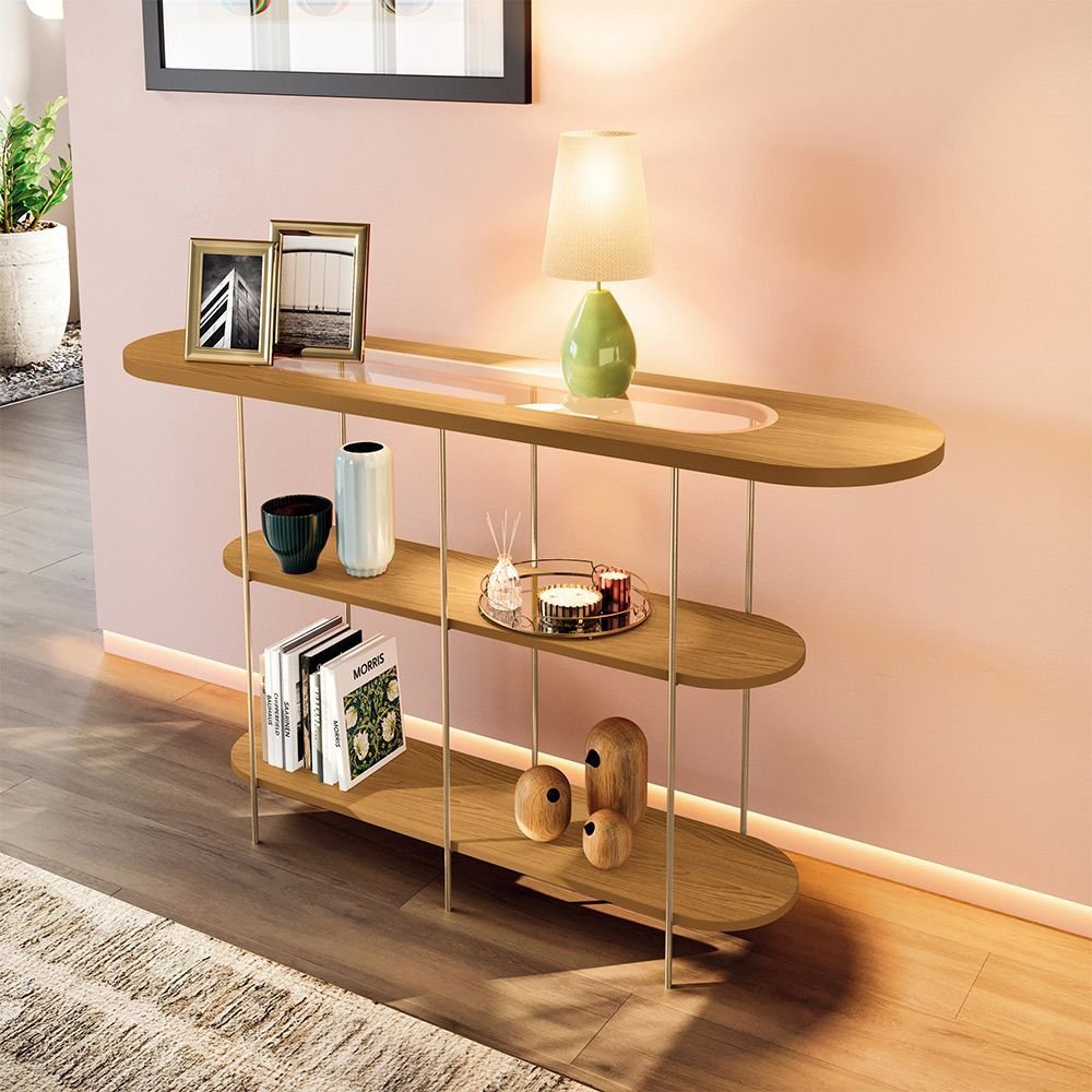 Conjunto Infinity Aparador e 2 Mesas Centro Sky Tampo Mdf/vidro Cinamomo G26 - Hb Móveis - 7