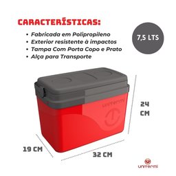 Caixa Térmica Floripa 7,5 Litros Vermelha - Unitermi - 3