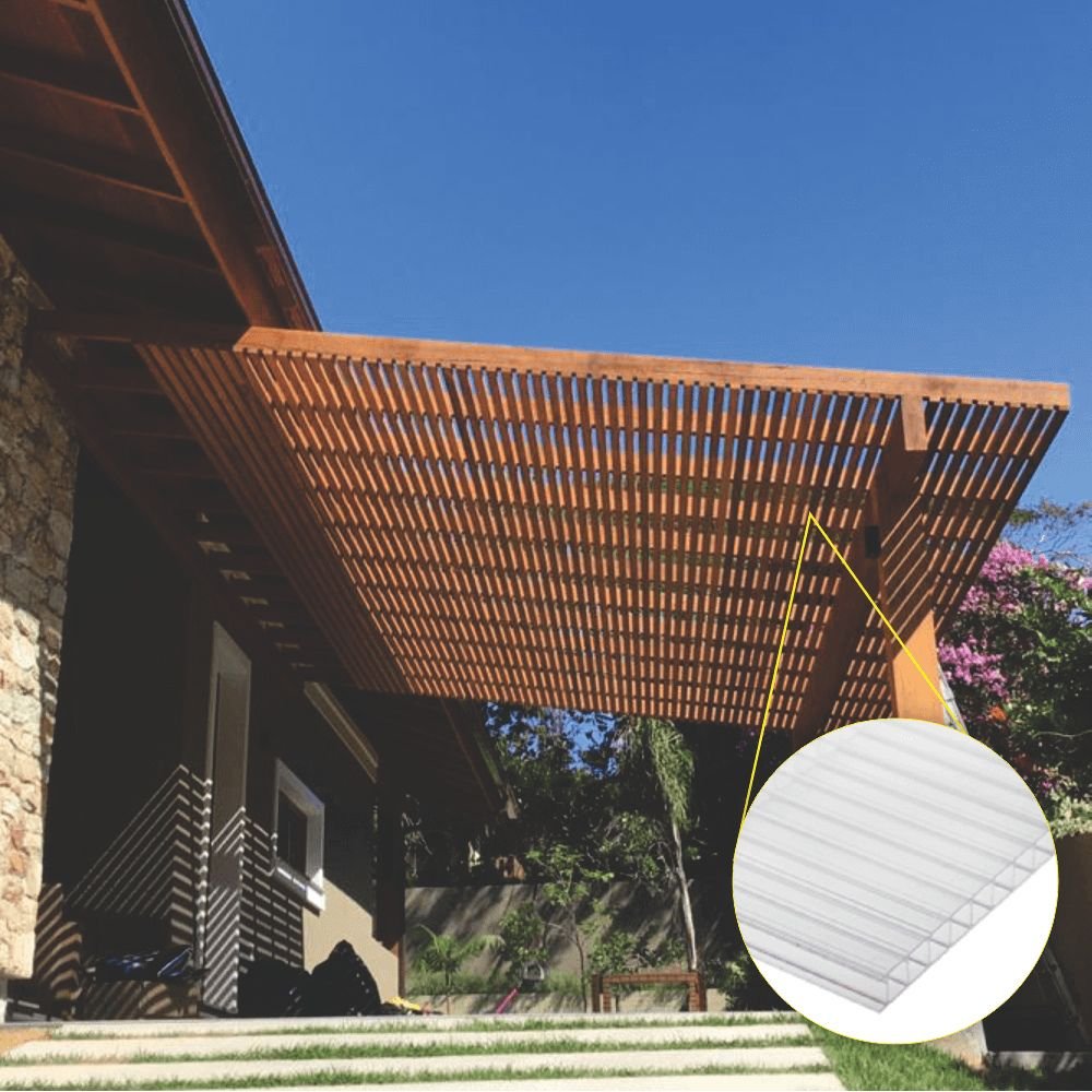 Kit Policarbonato Cristal 4mm 3,00m X 2,00m - Perfis Bronze - 4