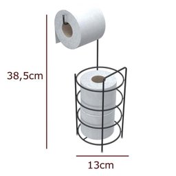 Porta Papel Higiênico de Chão em Aço Preto Banheiro Lavabo 3 Rolos Stolf - 3