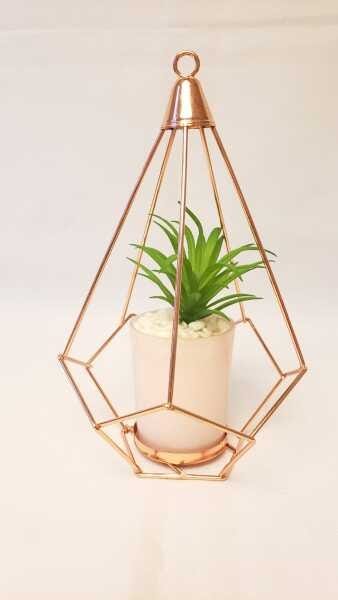 Vaso pendente pirâmide com planta:Branco - 1
