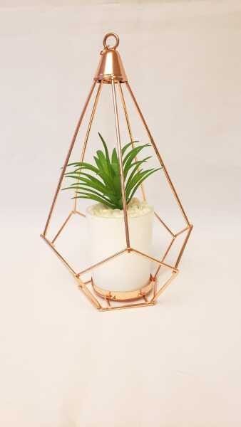Vaso pendente pirâmide com planta:Branco - 2