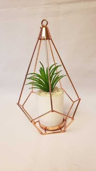 Vaso pendente pirâmide com planta:Branco - 5