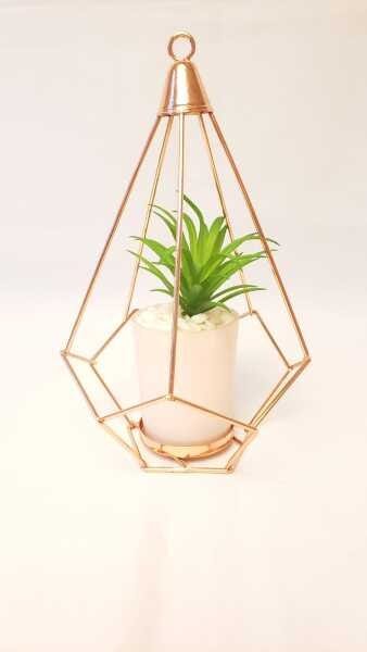 Vaso pendente pirâmide com planta:Branco - 4