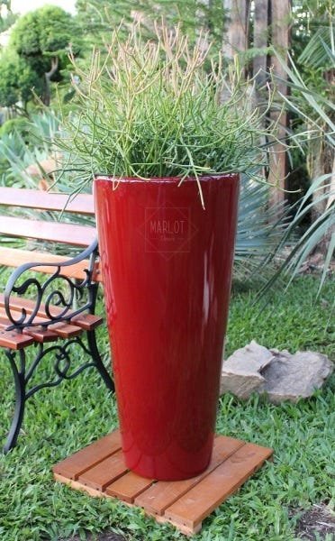 Vaso E Prato Decorativo Para Plantas e Flores fibra De Vidro Estilo Vietnamita 80x40cm Vermelho