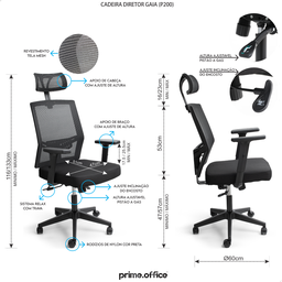 Cadeira de Escritório Presidente Ergonômica Preta Mesh Gamer - 10