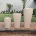 Ver imagem 1 de Trio Vasos Bege para Plantas Flores Fibra de Vidro Estilo Vietnamita 40, 60 e 80Cm