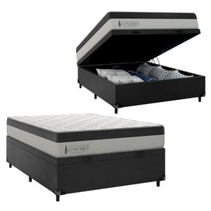 Cama Box Baú Casal + Colchão Londres Molas Ensacadas Pocket - 74x138x188cm - Suede Veludo Cinza