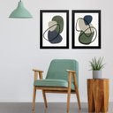 Ver imagem 1 de Kit 2 Quadros Abstratos Verde Bege e Cinza 33x24cm - com Vidro:madeira Preta