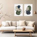 Ver imagem 2 de Kit 2 Quadros Abstratos Verde Bege e Cinza 33x24cm - com Vidro:madeira Preta