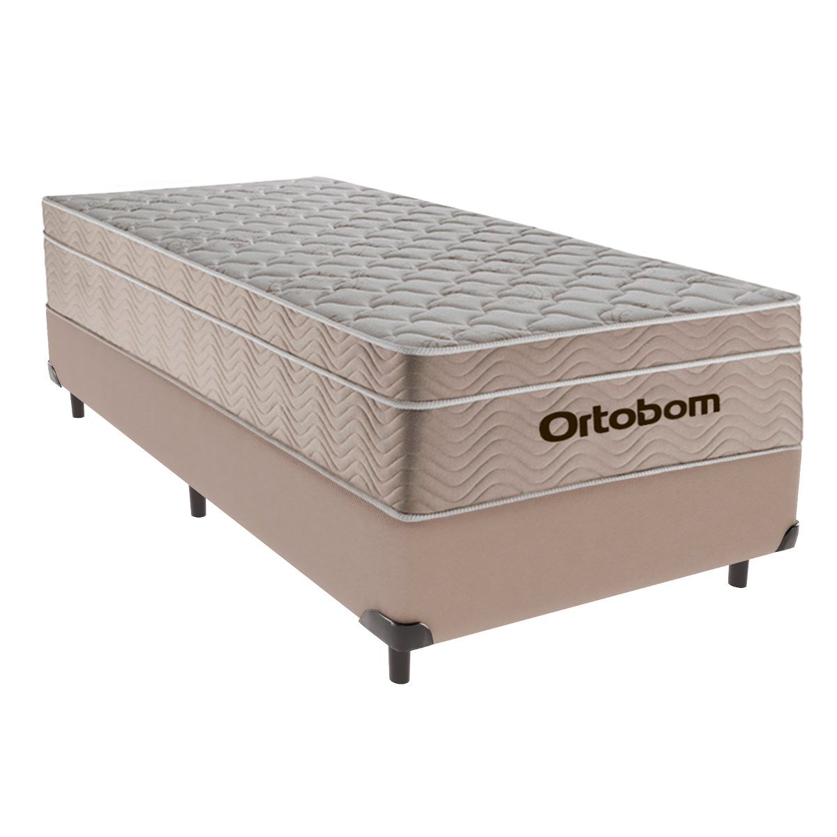 Cama Box Solteiro Bege e Colchão Airtech Springpocket Molas Ensacadas Ortobom