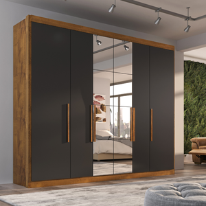 Guarda-roupa Casal 6 Portas com Espelho e 6 Gavetas Valencia