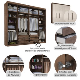 Guarda-roupa Casal 6 Portas com Espelho e 6 Gavetas Valencia - 5