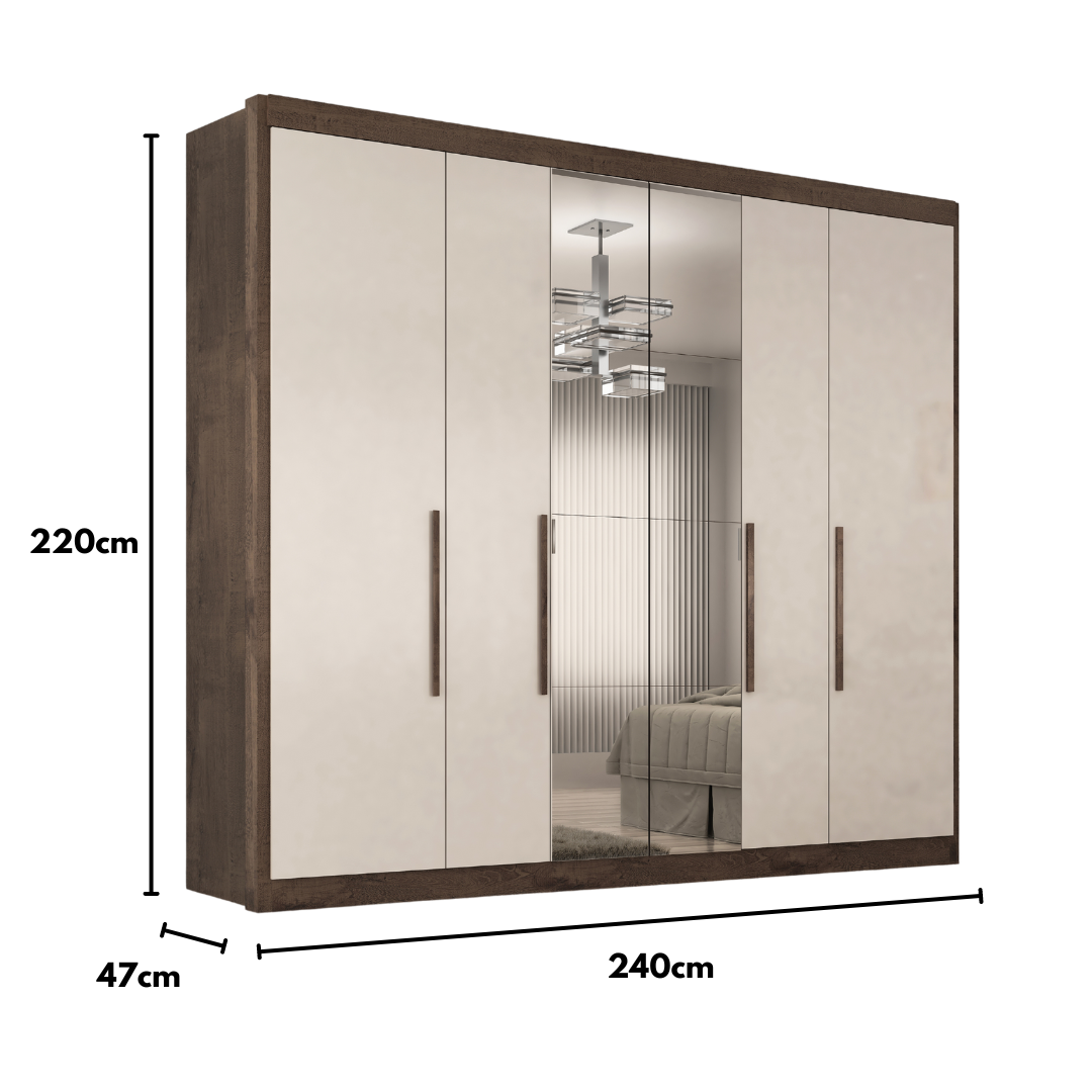 Guarda-roupa Casal 6 Portas com Espelho e 6 Gavetas Valencia - 6