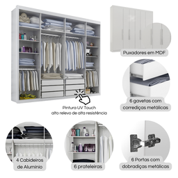 Guarda-roupa Casal 6 Portas com Espelho e 6 Gavetas Valencia - 5
