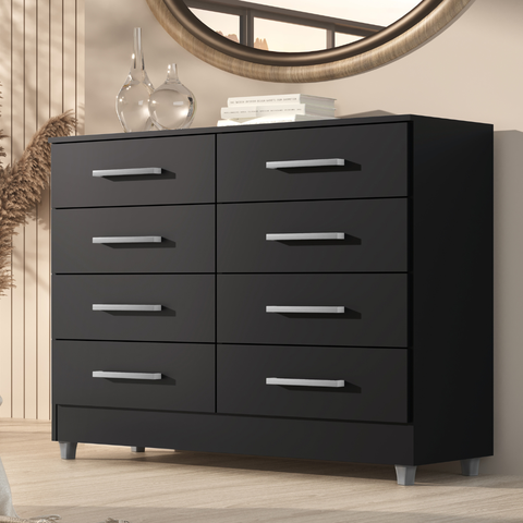 Cômoda Preta 8 Gavetas Raissa Ônix