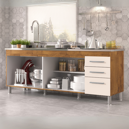 Gabinete de Pia Gemeos 2,00m Castanho/off White - 2