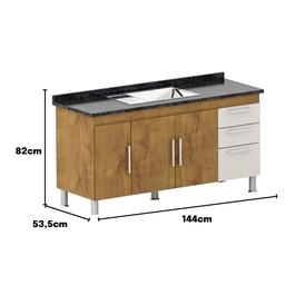 Gabinete de Pia Gemeos 1,50m Castanho/off White - 4