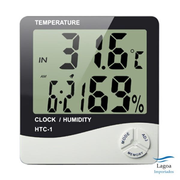 Medidor De Umidade Ar E Temperatura Relógio Digital Htc-1 - Preto - 2