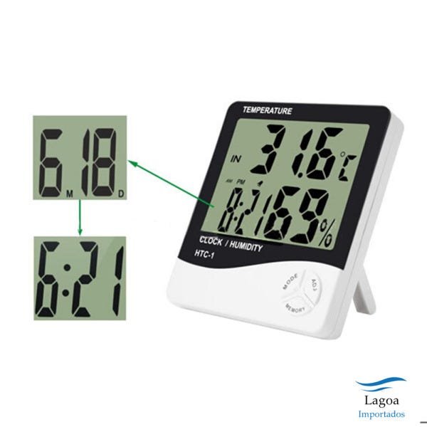 Medidor De Umidade Ar E Temperatura Relógio Digital Htc-1 - Preto