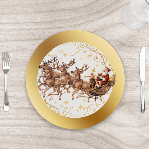 Capa para Sousplat 35cm Natal Papai Noel Trenó - com Base - Kit com 6