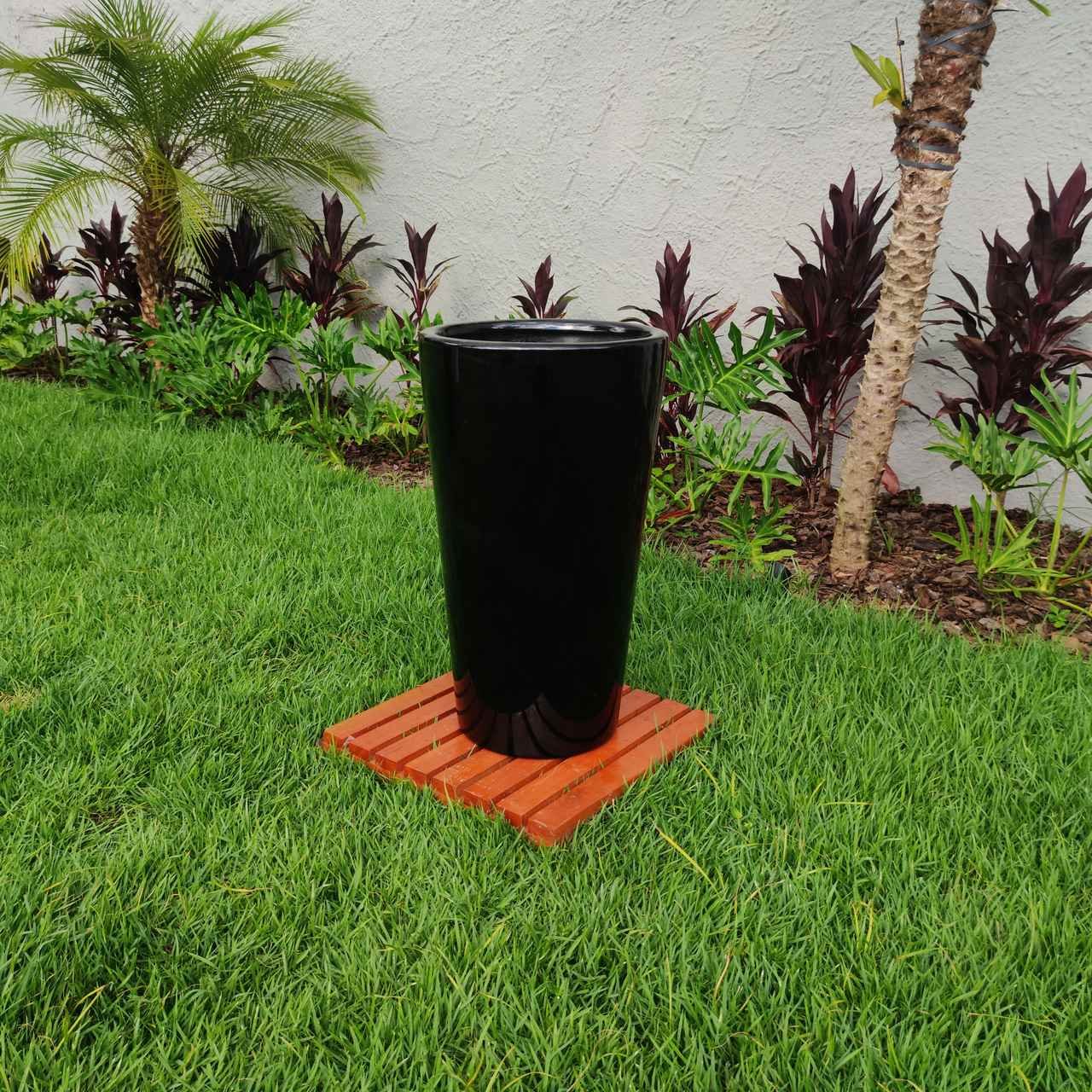 Trio Vasos Preto para Plantas Flores Fibra de Vidro Estilo Vietnamita 40, 60 e 80Cm - 4