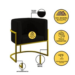 Kit 2 Poltronas + Sofá 2 Lugares Base de Metal Gold Balaqui - 7