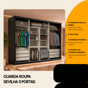Ver imagem 4 de Guarda-Roupa Casal 3 Portas de Correr com Espelho Sevilha