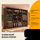 Ver imagem 3 de Guarda-Roupa Casal 3 Portas de Correr com Espelho Sevilha