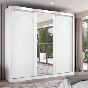Guarda-roupa Casal 3 Portas de Correr com Espelho e 6 Gavetas Sevilha