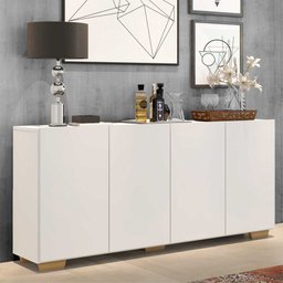 Aparador Buffet 4 Portas com Pés Quadrados Veneza Branco/Natural - 2