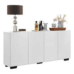 Aparador Buffet 4 Portas com Pés Quadrados Veneza Branco/Preto - 3