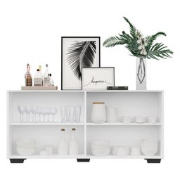Aparador Buffet 4 Portas com Pés Quadrados Veneza Branco/Preto - 6