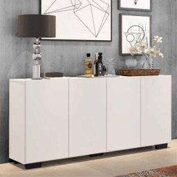 Aparador Buffet 4 Portas com Pés Quadrados Veneza Branco/Preto - 2