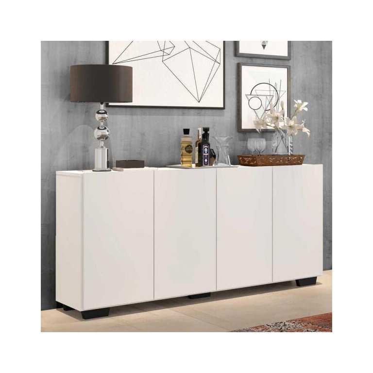 Aparador Buffet 4 Portas com Pés Quadrados Veneza Branco/Preto