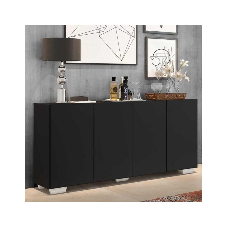 Aparador Buffet 4 Portas com Pés Quadrados Veneza Preto/Branco