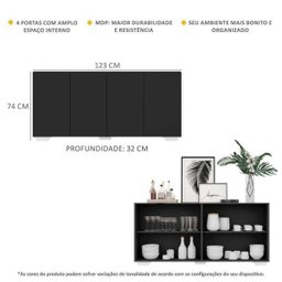 Aparador Buffet 4 Portas com Pés Quadrados Veneza Preto/Branco - 4