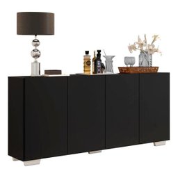 Aparador Buffet 4 Portas com Pés Quadrados Veneza Preto/Branco - 3